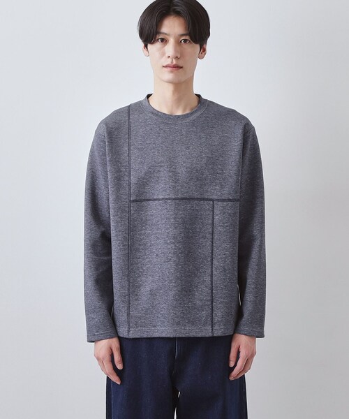 THE SHOP TK （ザ ショップ ティーケー ）の「ダンボール ステッチ切替デザイン 長袖Tシャツ 洗濯機OK（Tシャツ/カットソー・メンズ・ブラック/ライトグレー/ネイビー/オフホワイト・04/03/02）」の6枚目の写真