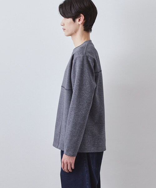 THE SHOP TK （ザ ショップ ティーケー ）の「ダンボール ステッチ切替デザイン 長袖Tシャツ 洗濯機OK（Tシャツ/カットソー・メンズ・ブラック/ライトグレー/ネイビー/オフホワイト・04/03/02）」の7枚目の写真