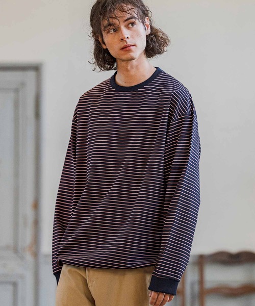 CAMBIO(カンビオ)の「mlt5589- ピンボーダースピンドルカットソー(Tシャツ/カットソー・メンズ・ブラック/ホワイト/ネイビー・M/L/XL)」の3枚目の写真