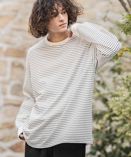 CAMBIO(カンビオ)の「mlt5589- ピンボーダースピンドルカットソー(Tシャツ/カットソー・メンズ・ブラック/ホワイト/ネイビー・M/L/XL)」の2枚目の写真
