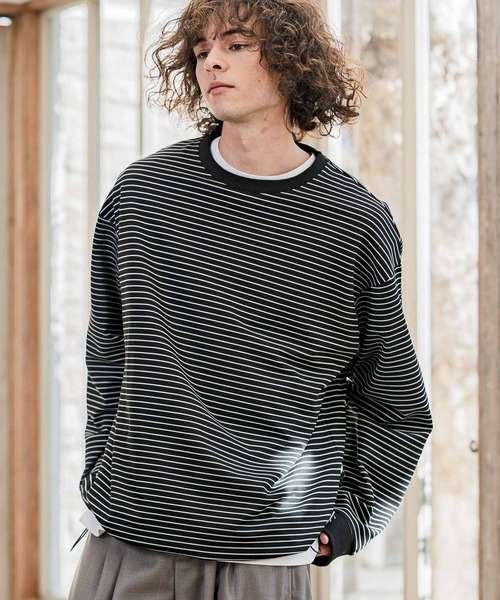 CAMBIO(カンビオ)の「mlt5589- ピンボーダースピンドルカットソー(Tシャツ/カットソー・メンズ・ブラック/ホワイト/ネイビー・M/L/XL)」の1枚目の写真