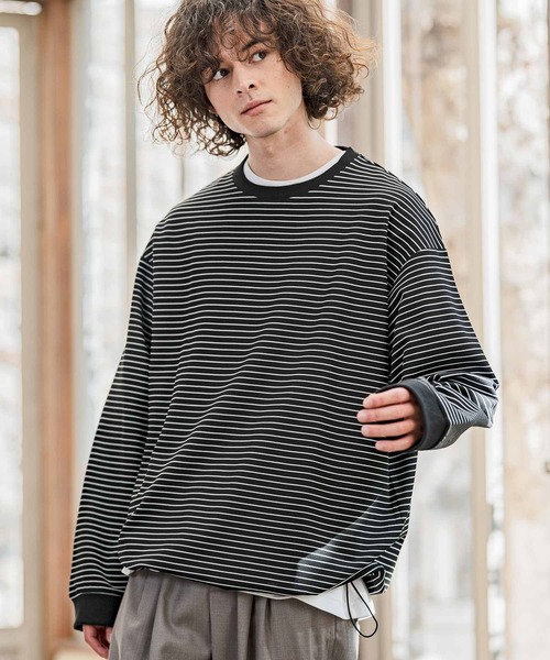 CAMBIO(カンビオ)の「mlt5589- ピンボーダースピンドルカットソー(Tシャツ/カットソー・メンズ・ブラック/ホワイト/ネイビー・M/L/XL)」の4枚目の写真