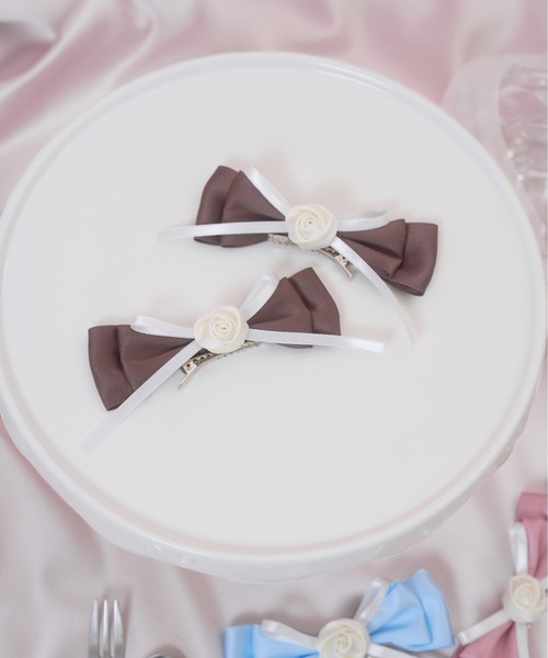 Honey Cinnamon(ハニーシナモン)の「Roseリボンクリップセット(バレッタ/ヘアクリップ・レディース・ピンク/サックスブルー/ブラウン・FREE)」の2枚目の写真