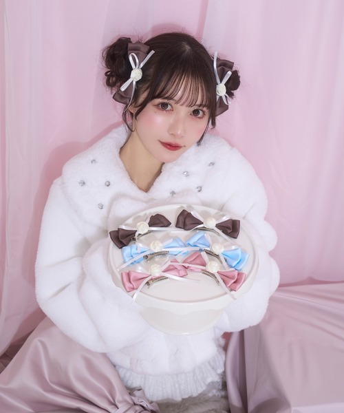 Honey Cinnamon(ハニーシナモン)の「Roseリボンクリップセット(バレッタ/ヘアクリップ・レディース・ピンク/サックスブルー/ブラウン・FREE)」の4枚目の写真