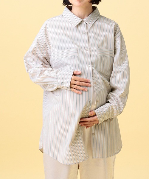 LEPSIM(レプシィム)の「【産前・産後対応】マタニティ/ストライプ刺繍シャツ 640895(マタニティウェア/グッズ・レディース・ライトベージュ/ライトブルー・FREE)」の17枚目の写真