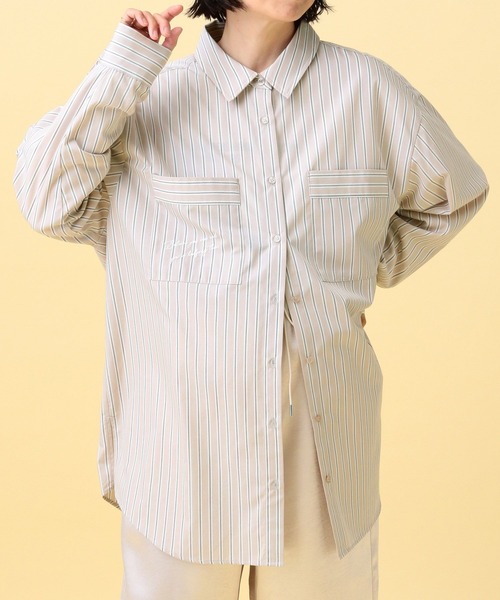 LEPSIM(レプシィム)の「【産前・産後対応】マタニティ/ストライプ刺繍シャツ 640895(マタニティウェア/グッズ・レディース・ライトベージュ/ライトブルー・FREE)」の18枚目の写真