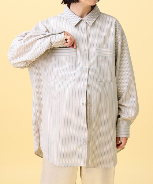 LEPSIM(レプシィム)の「【産前・産後対応】マタニティ/ストライプ刺繍シャツ 640895(マタニティウェア/グッズ・レディース・ライトベージュ/ライトブルー・FREE)」の19枚目の写真