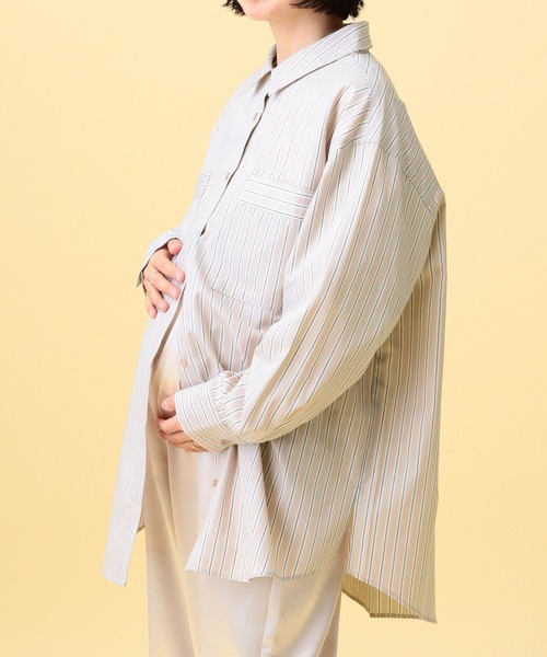 LEPSIM(レプシィム)の「【産前・産後対応】マタニティ/ストライプ刺繍シャツ 640895(マタニティウェア/グッズ・レディース・ライトベージュ/ライトブルー・FREE)」の20枚目の写真