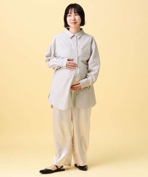 LEPSIM(レプシィム)の「【産前・産後対応】マタニティ/ストライプ刺繍シャツ 640895(マタニティウェア/グッズ・レディース・ライトベージュ/ライトブルー・FREE)」の21枚目の写真