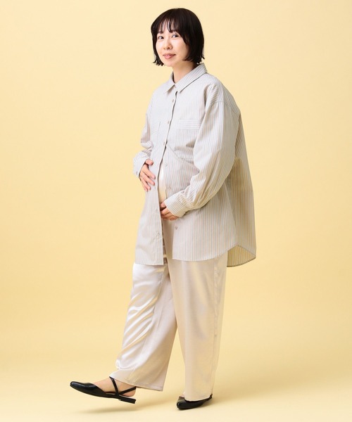 LEPSIM(レプシィム)の「【産前・産後対応】マタニティ/ストライプ刺繍シャツ 640895(マタニティウェア/グッズ・レディース・ライトベージュ/ライトブルー・FREE)」の22枚目の写真