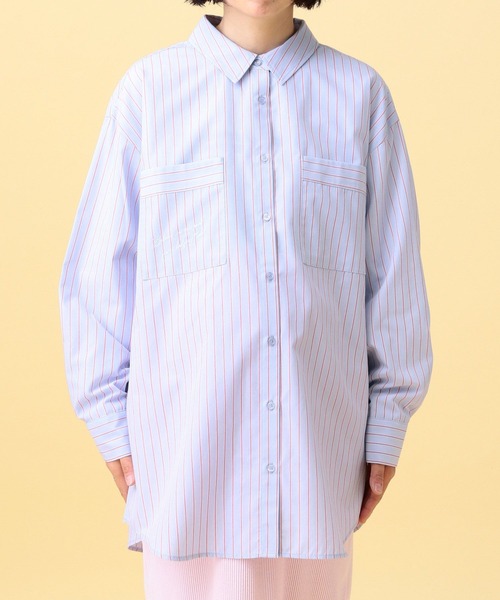 LEPSIM(レプシィム)の「【産前・産後対応】マタニティ/ストライプ刺繍シャツ 640895(マタニティウェア/グッズ・レディース・ライトベージュ/ライトブルー・FREE)」の4枚目の写真