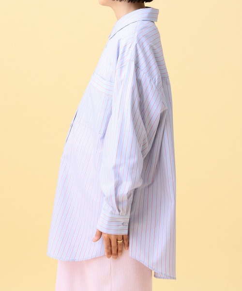 LEPSIM(レプシィム)の「【産前・産後対応】マタニティ/ストライプ刺繍シャツ 640895(マタニティウェア/グッズ・レディース・ライトベージュ/ライトブルー・FREE)」の5枚目の写真