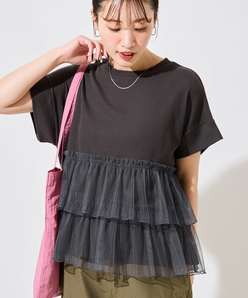 Tシャツ(半袖+袖なし) Tulle Frill Tee SOTT tシャツ Tulle frill tops チュールフリルトップス レディース