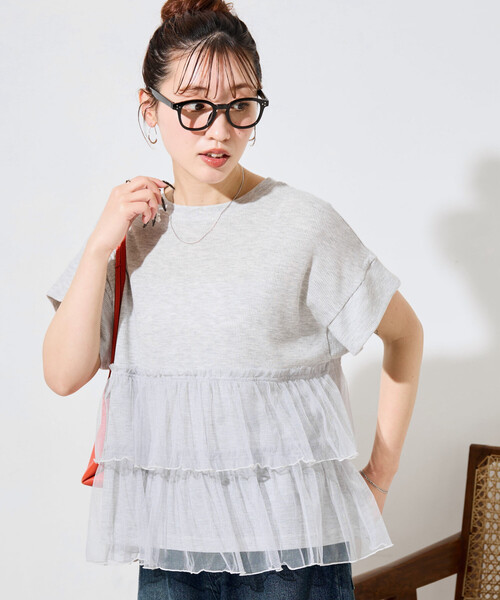 FREAK'S STORE(フリークスストア)の「限定展開 ライト ワッフル チュール ドッキング 半袖Tシャツ(Tシャツ/カットソー・レディース・スミクロ/ネイビー/ナチュラル/ライトグレー/ブラウン・フリ-)」の10枚目の写真