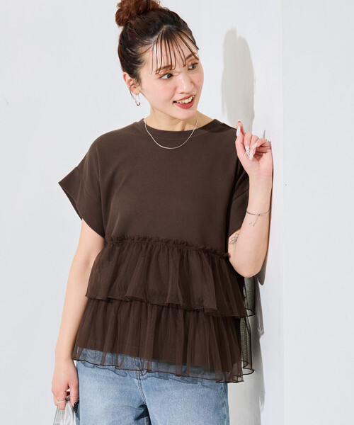 FREAK'S STORE(フリークスストア)の「限定展開 ライト ワッフル チュール ドッキング 半袖Tシャツ(Tシャツ/カットソー・レディース・スミクロ/ネイビー/ナチュラル/ライトグレー/ブラウン・フリ-)」の20枚目の写真
