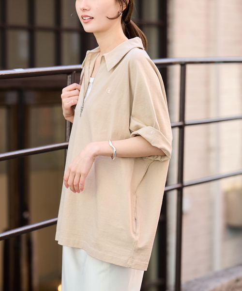 FRAMeWORK（フレームワーク）の「CHAMPION/チャンピオン 別注JERSEY HALF ZIP TEE（Tシャツ/カットソー・レディース・ブラック/ベージュ/キャメル・FREE）」の6枚目の写真