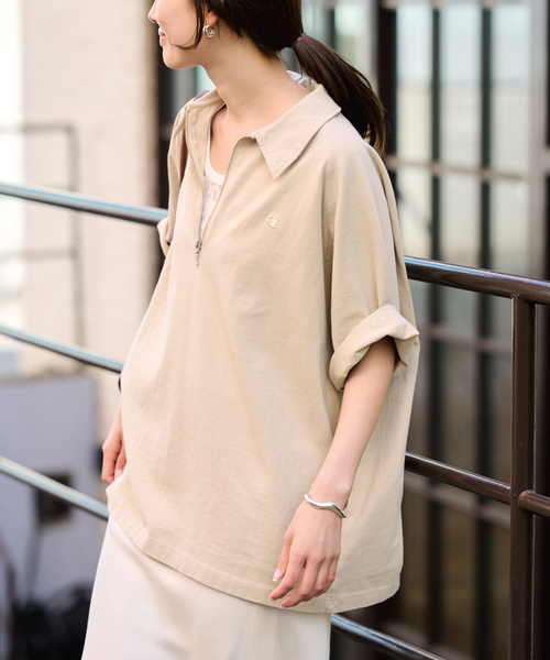 FRAMeWORK（フレームワーク）の「CHAMPION/チャンピオン 別注JERSEY HALF ZIP TEE（Tシャツ/カットソー・レディース・ブラック/ベージュ/キャメル・FREE）」の7枚目の写真