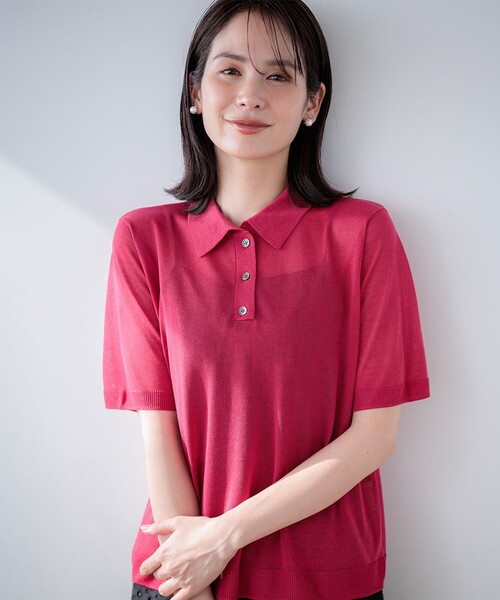 組曲(クミキョク)の「シアーポロ ニット(ニット/セーター・レディース・ブラック系/レッド系・S2)」の1枚目の写真