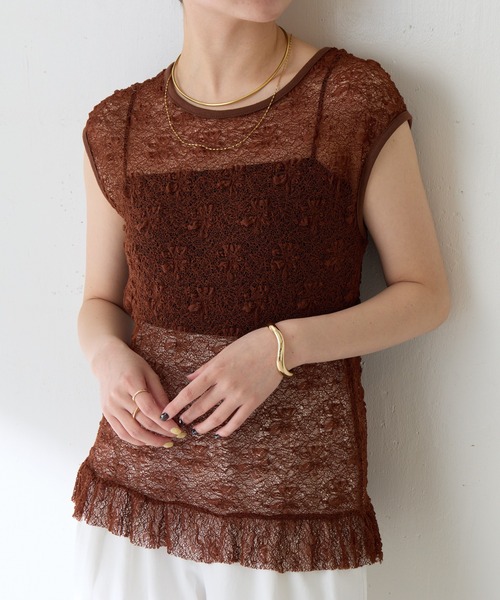 COLLAGE GALLARDAGALANTE（コラージュガリャルダガランテ）の「レースフレンチプルオーバー（Tシャツ/カットソー・レディース・ブラウン/ホワイト・FREE）」の2枚目の写真