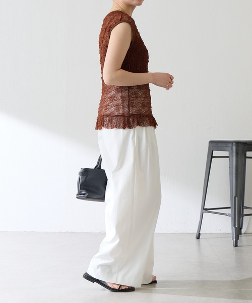 COLLAGE GALLARDAGALANTE（コラージュガリャルダガランテ）の「レースフレンチプルオーバー（Tシャツ/カットソー・レディース・ブラウン/ホワイト・FREE）」の4枚目の写真