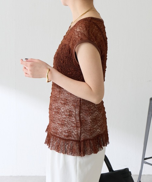 COLLAGE GALLARDAGALANTE（コラージュガリャルダガランテ）の「レースフレンチプルオーバー（Tシャツ/カットソー・レディース・ブラウン/ホワイト・FREE）」の8枚目の写真