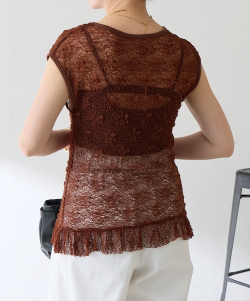 COLLAGE GALLARDAGALANTE（コラージュガリャルダガランテ）の「レースフレンチプルオーバー（Tシャツ/カットソー・レディース・ブラウン/ホワイト・FREE）」の9枚目の写真