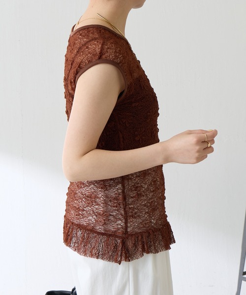 COLLAGE GALLARDAGALANTE（コラージュガリャルダガランテ）の「レースフレンチプルオーバー（Tシャツ/カットソー・レディース・ブラウン/ホワイト・FREE）」の10枚目の写真