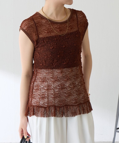 COLLAGE GALLARDAGALANTE（コラージュガリャルダガランテ）の「レースフレンチプルオーバー（Tシャツ/カットソー・レディース・ブラウン/ホワイト・FREE）」の21枚目の写真