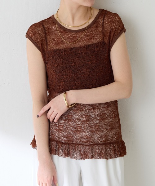 COLLAGE GALLARDAGALANTE（コラージュガリャルダガランテ）の「レースフレンチプルオーバー（Tシャツ/カットソー・レディース・ブラウン/ホワイト・FREE）」の22枚目の写真