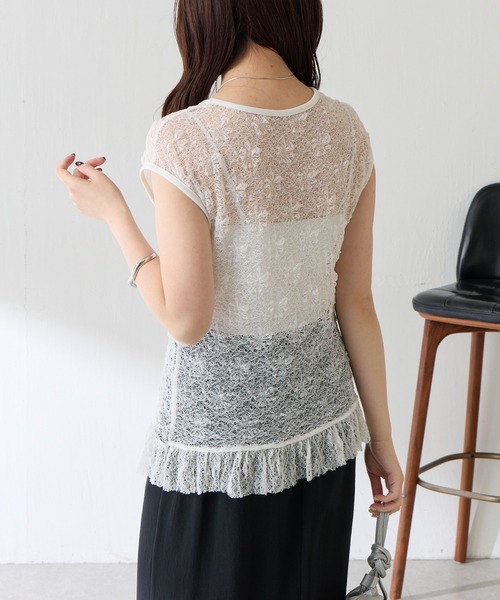 COLLAGE GALLARDAGALANTE（コラージュガリャルダガランテ）の「レースフレンチプルオーバー（Tシャツ/カットソー・レディース・ブラウン/ホワイト・FREE）」の18枚目の写真