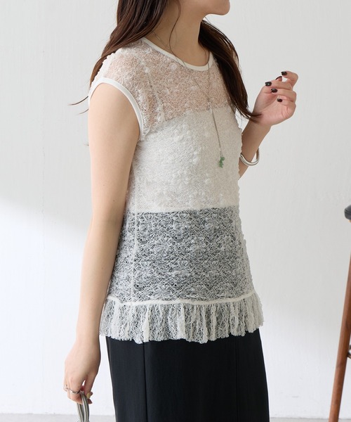 COLLAGE GALLARDAGALANTE（コラージュガリャルダガランテ）の「レースフレンチプルオーバー（Tシャツ/カットソー・レディース・ブラウン/ホワイト・FREE）」の12枚目の写真