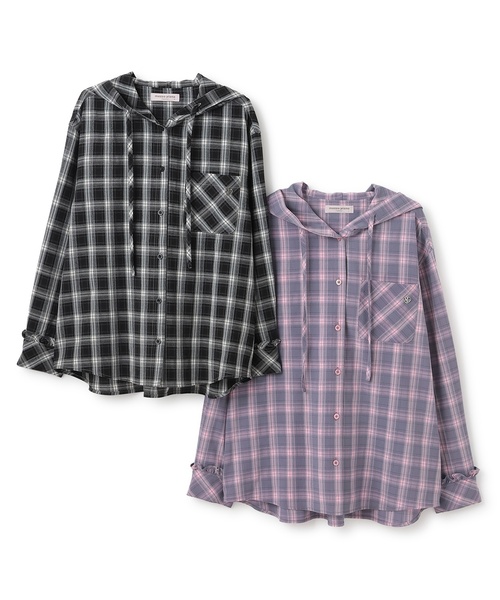 mezzo piano Junior(メゾピアノジュニア)の「フード チェックシャツ(シャツ/ブラウス・キッズ・ブラック/グレー・S:140cm/L:160cm/M:150cm)」の5枚目の写真