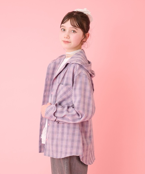 mezzo piano Junior(メゾピアノジュニア)の「フード チェックシャツ(シャツ/ブラウス・キッズ・ブラック/グレー・S:140cm/L:160cm/M:150cm)」の3枚目の写真