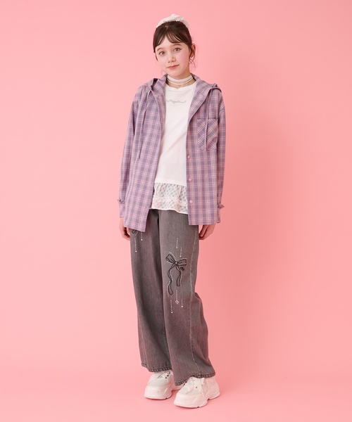 mezzo piano Junior(メゾピアノジュニア)の「フード チェックシャツ(シャツ/ブラウス・キッズ・ブラック/グレー・S:140cm/L:160cm/M:150cm)」の4枚目の写真