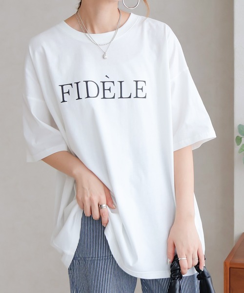 Social GIRL(ソーシャルガール)の「《Social GIRL》オーバーサイズ半袖ロゴTシャツ(Tシャツ/カットソー・レディース・チャコールグレー/オフホワイト/ブラック・M)」の2枚目の写真