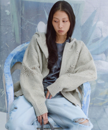 WELLBEING EXPRESS（ウェルビーイングエクスプレス）の「Distressed Knit Zipup Hoodie Grey（ニット/セーター）」