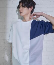 【一枚で着映える】パターンブロッキング 半袖Tシャツ 洗濯機OK