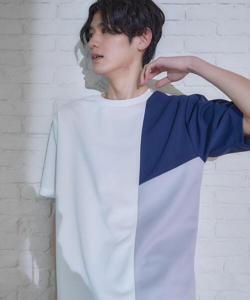 THE SHOP TK (ザ ショップ ティーケー )の「【一枚で着映える】パターンブロッキング 半袖Tシャツ 洗濯機OK(Tシャツ/カットソー・メンズ・ベージュ系その他7/ホワイト系7/ブラック系4・04/02/03)」の2枚目の写真
