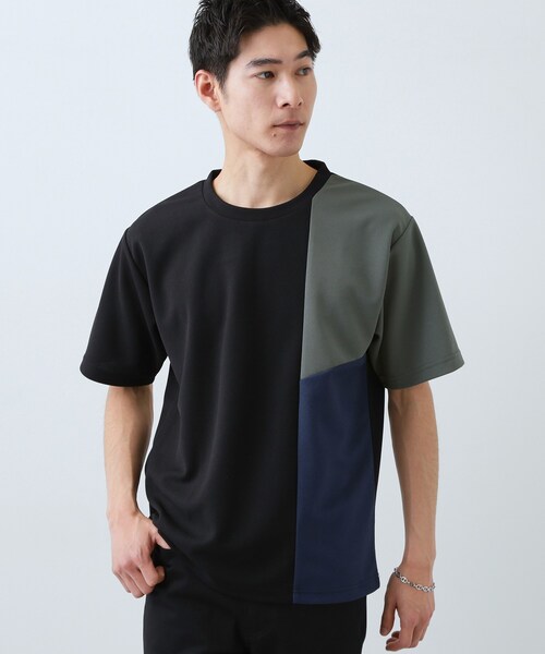 THE SHOP TK (ザ ショップ ティーケー )の「【一枚で着映える】パターンブロッキング 半袖Tシャツ 洗濯機OK(Tシャツ/カットソー・メンズ・ベージュ系その他7/ホワイト系7/ブラック系4・04/02/03)」の1枚目の写真