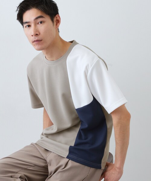 THE SHOP TK (ザ ショップ ティーケー )の「【一枚で着映える】パターンブロッキング 半袖Tシャツ 洗濯機OK(Tシャツ/カットソー・メンズ・ベージュ系その他7/ホワイト系7/ブラック系4・04/02/03)」の3枚目の写真
