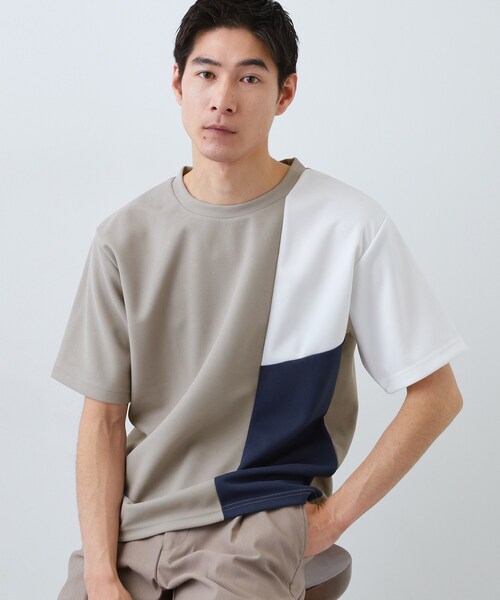 THE SHOP TK (ザ ショップ ティーケー )の「【一枚で着映える】パターンブロッキング 半袖Tシャツ 洗濯機OK(Tシャツ/カットソー・メンズ・ベージュ系その他7/ホワイト系7/ブラック系4・04/02/03)」の14枚目の写真