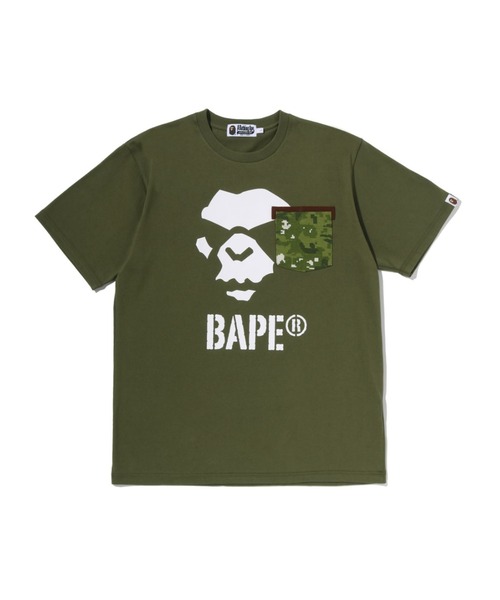A BATHING APE(アベイシングエイプ)の「MULTI PIXEL CAMO MAD APE FACE POCKET TEE(Tシャツ/カットソー・メンズ・ブラック/オリーブ・XX-LARGE/SMALL/LARGE/MEDIUM/X-LARGE)」の1枚目の写真