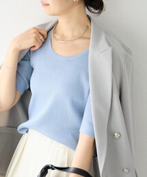 【アンサンブル対応可】コットンUネックリブニット