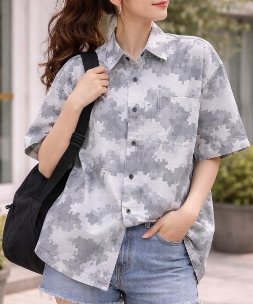 CORISCO（コリスコ）の「カットサッカー カモフラ柄半袖シャツ(M1)（シャツ/ブラウス・メンズ・グリーン系カモフラージュ/グレー系カモフラージュ・LARGE/MEDIUM/X-LARGE）」の6枚目の写真