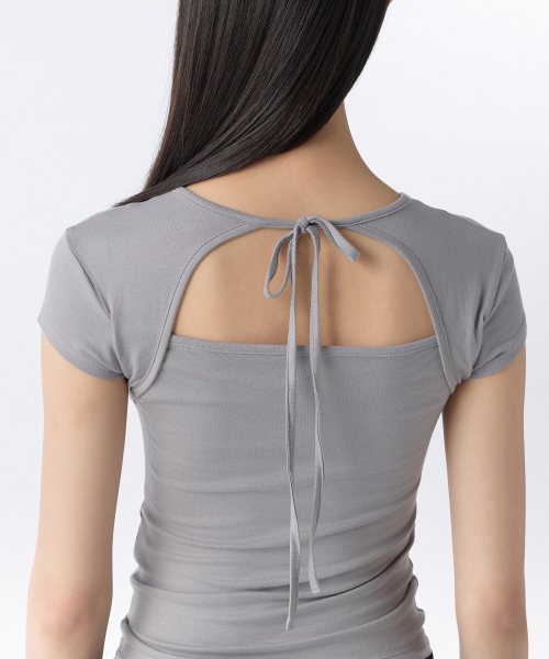 MUSINSA STANDARD WOMAN（ムシンサスタンダードウーマン）の「ウィメンズテンセルスリムタイバックキャップスリーブTシャツ[パープルグレー]（Tシャツ/カットソー・レディース・その他・X-SMALL/SMALL/MEDIUM/LARGE）」の5枚目の写真