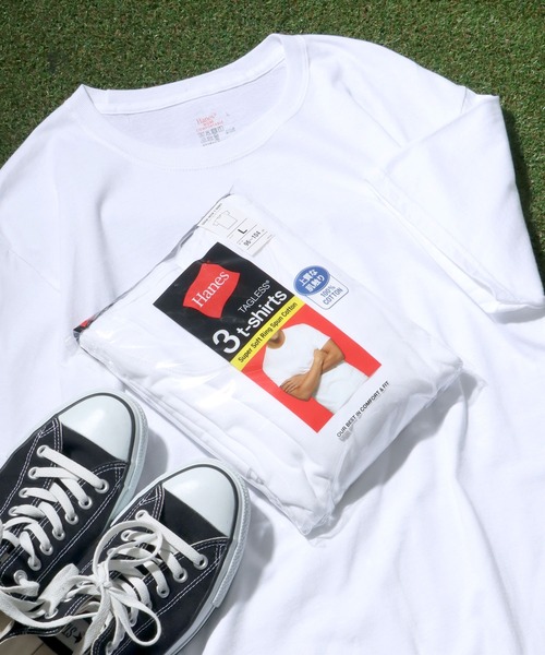 HANES(ヘインズ)の「Hanes(ヘインズ)ベーシックインナーウェア無地半袖Tシャツ3枚組/パックTシャツ3P メンズ(Tシャツ/カットソー・メンズ・ブラック/グレー/ホワイト・M/L/LL)」の1枚目の写真