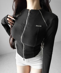 【 2color 】ダブルジップバイカースリムトップス / double zip biker slim tops
