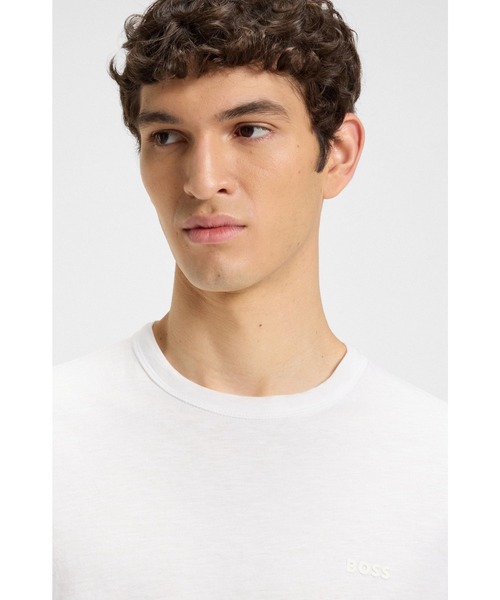 BOSS（ボス）の「【オンライン限定】コットンスラブ Tシャツ ロゴディテール（Tシャツ/カットソー・メンズ・ライトベージュ/ホワイト/ダークブルー・L/XXL/XL/M/S）」の4枚目の写真