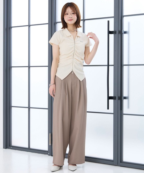Elishe(エリシェ)の「ダブルジップフレンチスリーブトップス(Tシャツ/カットソー・レディース・アイボリー/パープル/ブラック・FREE)」の18枚目の写真