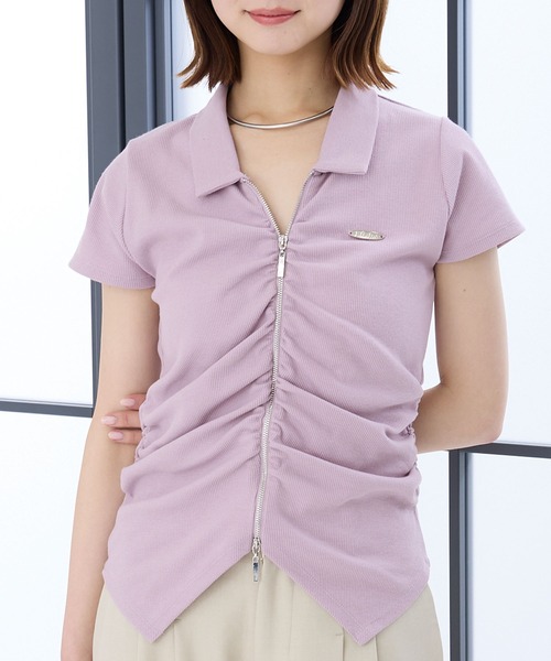 Elishe(エリシェ)の「ダブルジップフレンチスリーブトップス(Tシャツ/カットソー・レディース・アイボリー/パープル/ブラック・FREE)」の20枚目の写真